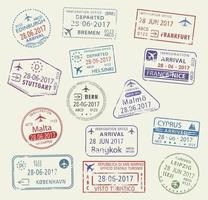 icônes vectorielles des timbres de passeport de la ville voyage dans le monde vecteur