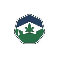 conception de logo d'éducation et de cannabis. chapeau de graduation et modèle d'icône de logo de marijuana. vecteur