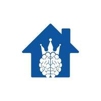 conception d'icône de logo de forme de maison de cerveau de couronne. création de logo vectoriel roi intelligent. cerveau humain avec conception d'icône de couronne.