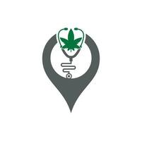 cannabis médecin gps forme concept logo vecteur. modèle de conception de logo de cannabis stéthoscope. vecteur