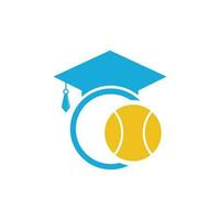 modèle de conception de logo de formation de tennis. combinaison de logos de tennis et de chapeau de diplômé. symbole ou icône de jeu et d'étude. vecteur