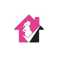 vérifier la conception du logo de la maison de grossesse. vecteur de conception de modèle de symbole de logo enceinte.