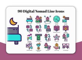 90 icônes de ligne nomade numérique vecteur