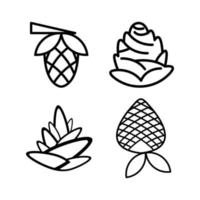 ensemble d'icônes de pommes de pin noir et blanc vecteur