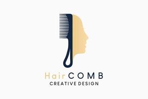 création de logo de peigne à cheveux avec la silhouette du visage de la femme dans le concept créatif vecteur