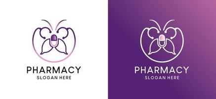 conception de logo d'illustration vectorielle de pharmacie papillon avec concept créatif vecteur
