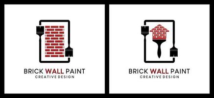 création de logo de pinceau avec concept de mur de briques, illustration vectorielle de peinture murale vecteur