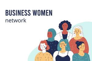 réseau de femmes d'affaires. groupe multiculturel de divers personnages féminins vecteur