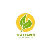 feuilles jumelles et création de logo vectoriel cercle soleil pour boisson à base de plantes, nourriture végétalienne et soins de la nature
