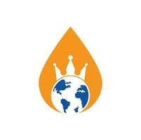 conception de logo vectoriel de concept de forme de goutte de planète roi. conception d'icône de logo de roi de globe.
