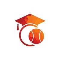 modèle de conception de logo de formation de tennis. combinaison de logos de tennis et de chapeau de diplômé. symbole ou icône de jeu et d'étude. vecteur