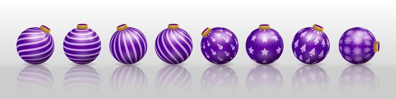 ensemble de décorations de boules de noël violettes, avec divers motifs vecteur