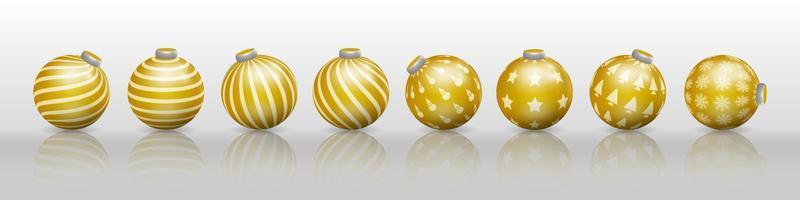 ensemble de décorations de boules de noël dorées, ornements avec divers motifs vecteur
