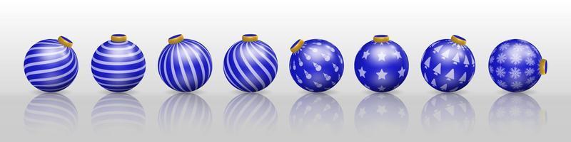 ensemble de décorations de boule de noël bleues, ornements avec divers motifs vecteur