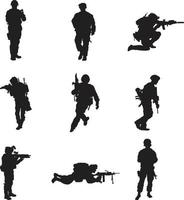 une collection de silhouettes vectorielles de soldats pour des compositions d'œuvres d'art. vecteur