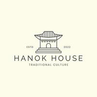 conception d'illustration de logo vectoriel d'art de ligne de maison hanok, architecture coréenne traditionnelle