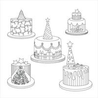 ensemble d'illustrations d'art en ligne de gâteau de noël vecteur