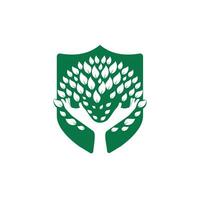création de logo d'arbre à main verte créative. logo de produits naturels. vecteur