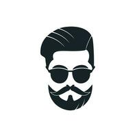 homme avec barbe emblème de vecteur de salon de coiffure hipster. visage d'homme barbu, personnage hipster.