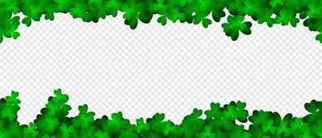 bordure transparente de feuille de trèfle trèfle. arrière-plan transparent de patricks day avec trèfle vert. fond de vecteur de trèfle d'herbe verte. trèfles verts réalistes. illustration vectorielle