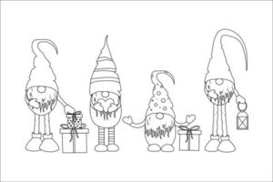 dessins animés de gnomes mignons de vecteur, silhouette noire isolée sur blanc pour la coloration. vecteur