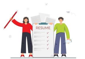 petite femme et homme à la recherche de travail, agence rh, team building, gestion des ressources humaines, embauche de personnel, contrat de travail, offre d'emploi, illustration vectorielle plane vecteur