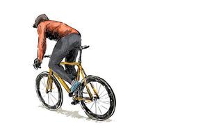 Croquis de cycliste à vélo à pignon fixe vecteur
