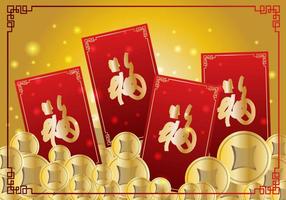 Coins and Red Chineese New Year Money Packet Design vecteur