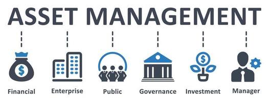 icône de gestion d'actifs - illustration vectorielle . actif, gestion, financier, entreprise, infrastructure, public, gouvernance, investissement, infographie, modèle, concept, bannière, jeu d'icônes, icônes. vecteur