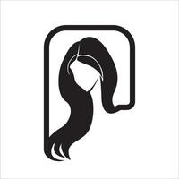 visage stylisé de belle femme avec une silhouette de cheveux longs. logo ou symbole du salon de beauté des cheveux pour femmes. vecteur