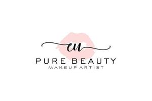conception initiale du logo préfabriqué pour les lèvres aquarelles de l'ue, logo pour la marque d'entreprise de maquilleur, conception du logo de la boutique de beauté blush, logo de calligraphie avec modèle créatif. vecteur