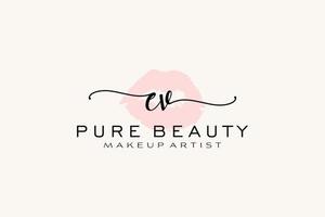 création initiale de logo préfabriqué pour les lèvres aquarelles ev, logo pour la marque d'entreprise de maquilleur, création de logo de boutique de beauté blush, logo de calligraphie avec modèle créatif. vecteur