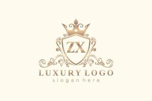 modèle initial de logo de luxe royal de lettre zx dans l'art vectoriel pour le restaurant, la royauté, la boutique, le café, l'hôtel, l'héraldique, les bijoux, la mode et d'autres illustrations vectorielles.