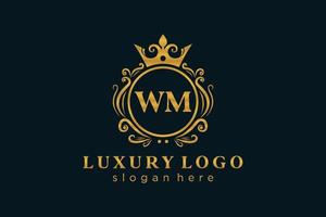 modèle de logo de luxe royal lettre initiale wm en art vectoriel pour restaurant, royauté, boutique, café, hôtel, héraldique, bijoux, mode et autres illustrations vectorielles.