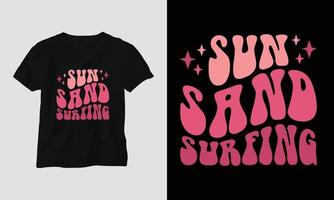 soleil sable surf - surf groovy t-shirt design style rétro vecteur