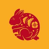lapins chinois collection de lapins rouges isolés sur fond orange symbole de l'année 2023 vecteur
