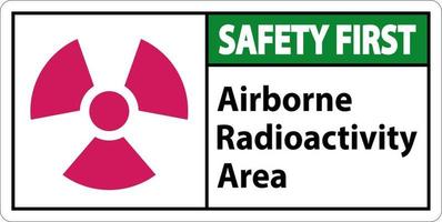 signe de symbole de zone de radioactivité en suspension dans l'air de sécurité d'abord sur fond blanc vecteur