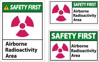 signe de symbole de zone de radioactivité en suspension dans l'air de sécurité d'abord sur fond blanc vecteur