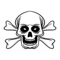 crâne croix illustration dessinés à la main dessin animé croquis lineart style vintage vecteur