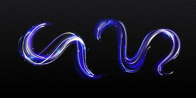 sentiers de lumière au néon bleu, lignes brillantes magiques vecteur