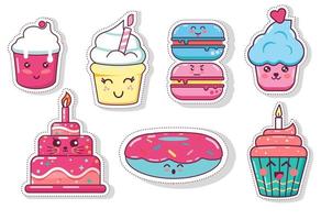 ensemble de desserts alimentaires de boulangerie kawaii amusants stickers vecteur