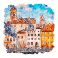 regensburg allemagne croquis aquarelle illustration dessinée à la main vecteur