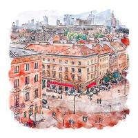 warszawa pologne croquis aquarelle illustration dessinée à la main vecteur