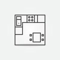 icône simple de concept de vecteur linéaire de plan de cuisine