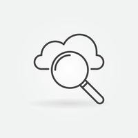 loupe avec icône linéaire de nuage. symbole de vecteur de recherche en ligne