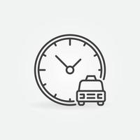icône de contour de concept de vecteur de temps de taxi. voiture avec signe d'horloge