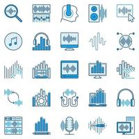 icônes bleues de conception sonore - signes vectoriels d'édition sonore vecteur