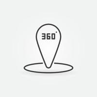 Icône de contour de concept de vecteur de broche de carte à 360 degrés