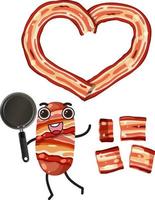 bacon en forme de coeur avec personnage de dessin animé de bacon vecteur