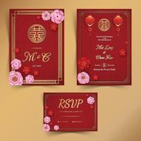 ensemble d'invitations de mariage chinois vecteur